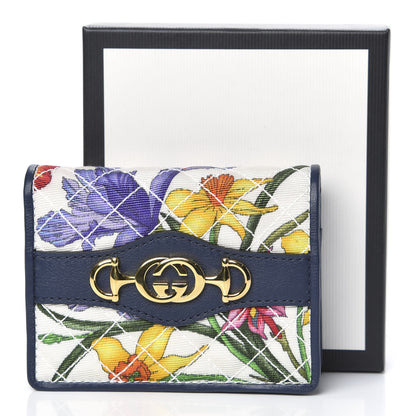 Gucci Canvas Flora Floral Trapuntata Zumi Card Case Wallet Great White Multicolor Blue Agata 8 of 8
