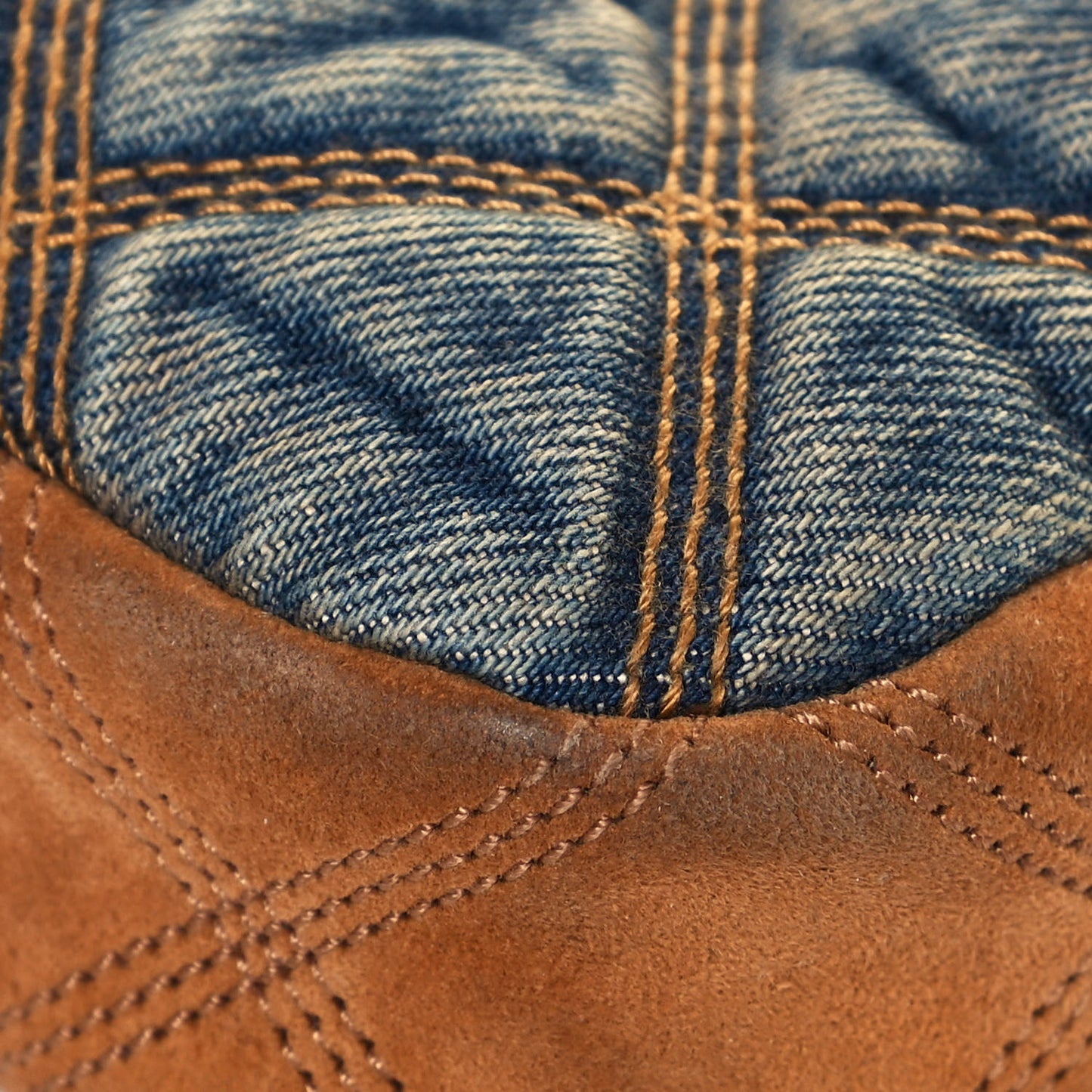 Suede Denim Quilted Mini Becky Double Zip Bag Blue Cinnamon
