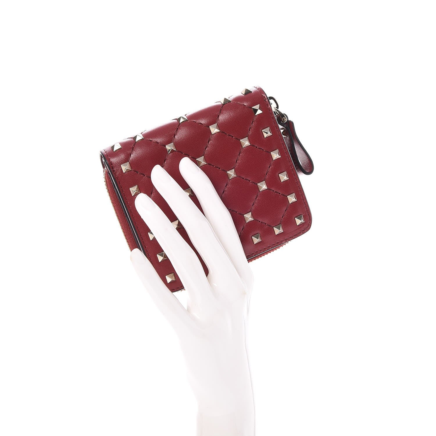 Valentino Garavani Nappa Rockstud Spike Compact Zip Around Wallet Rubino 2 of 9