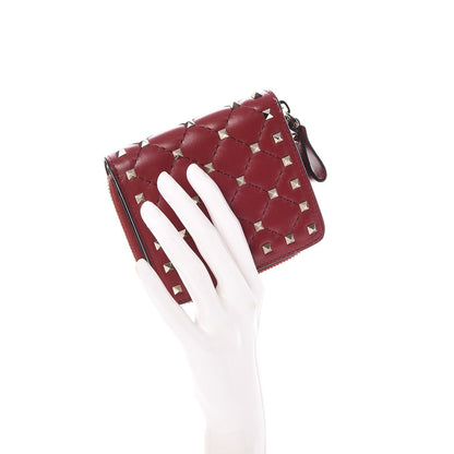 Valentino Garavani Nappa Rockstud Spike Compact Zip Around Wallet Rubino 2 of 9