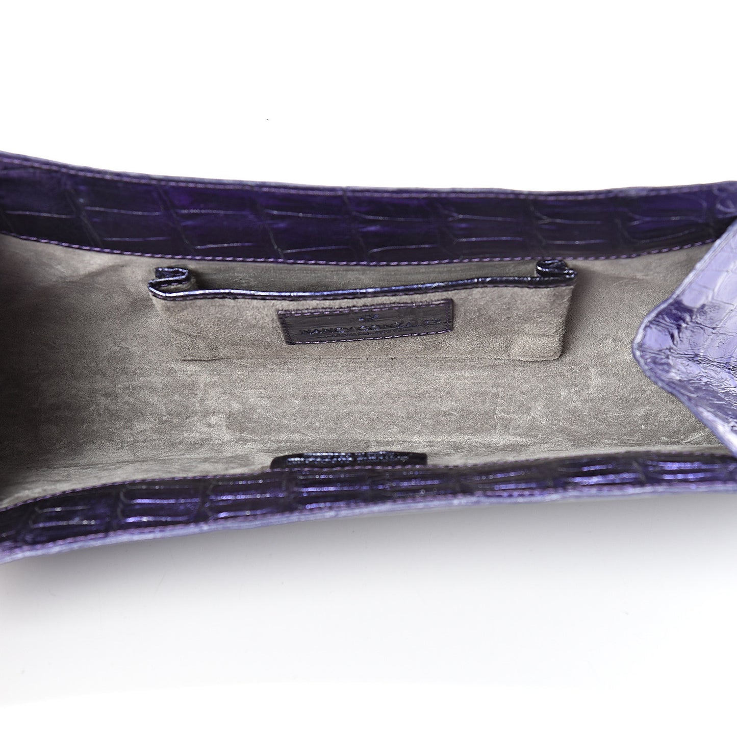 Metallic Crocodile Clutch Purple