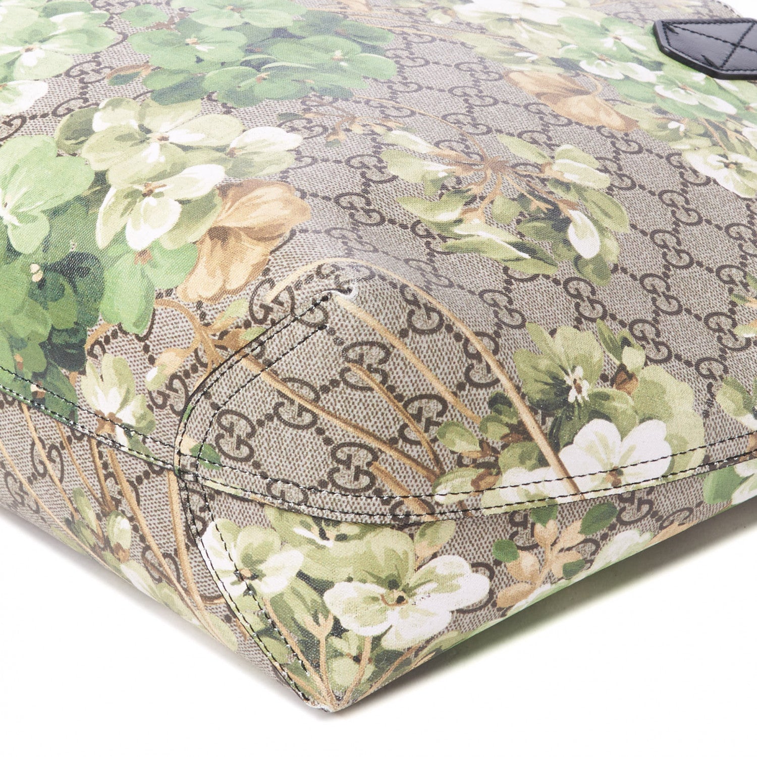 Gucci GG Supreme Monogram Blooms Medium Reversible Tote Beige New Military Black 7 of 9