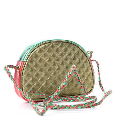 Gucci Laminated Nappa Trapuntata Mini Zumi Dome Shoulder Bag Rosso Jasmine Green Rame 3 of 10