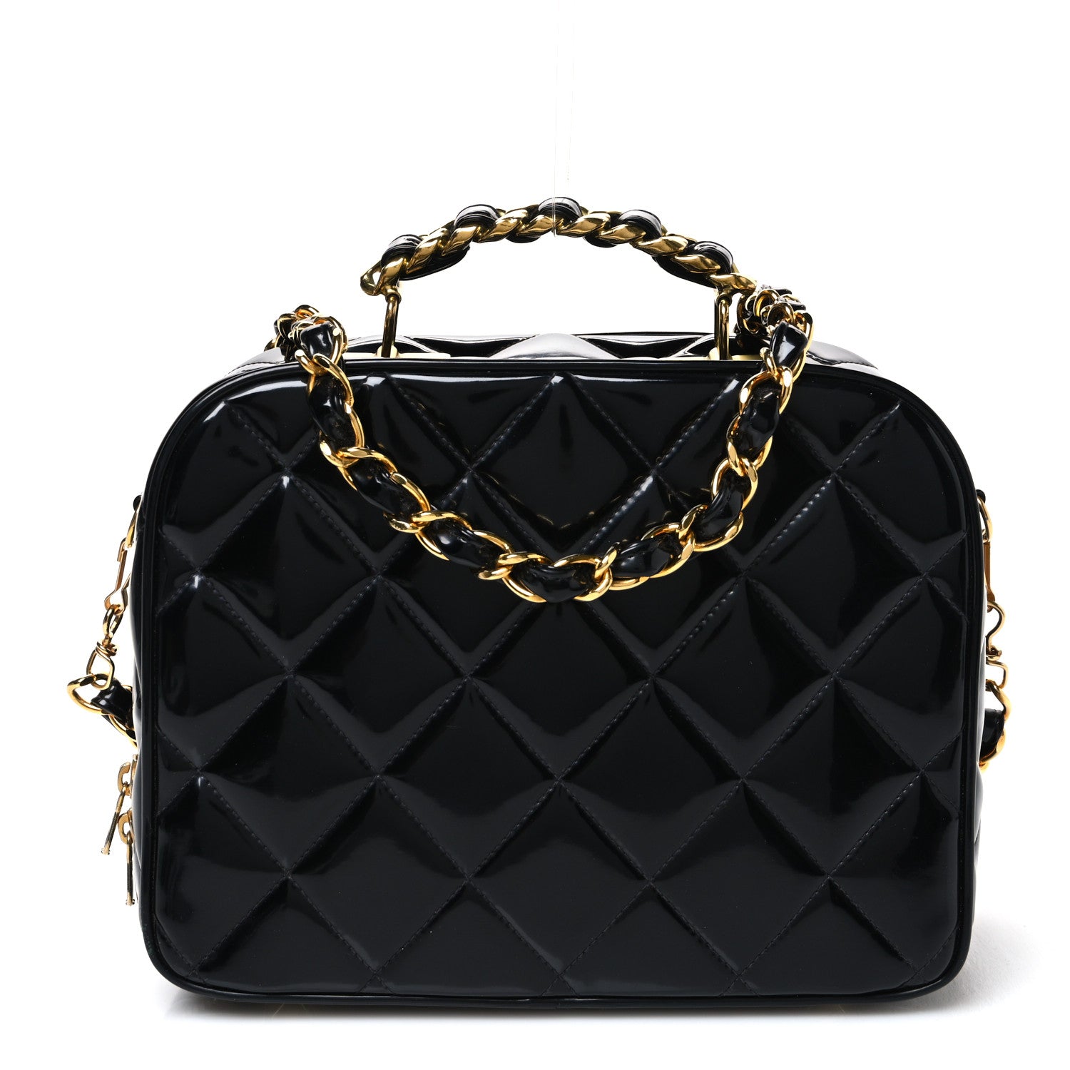 Chanel Patent Quilted Top Handle Lunch Box Carryall Shoulder Bag Black 1 of 11