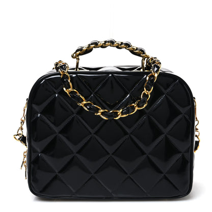 Chanel Patent Quilted Top Handle Lunch Box Carryall Shoulder Bag Black 1 of 11