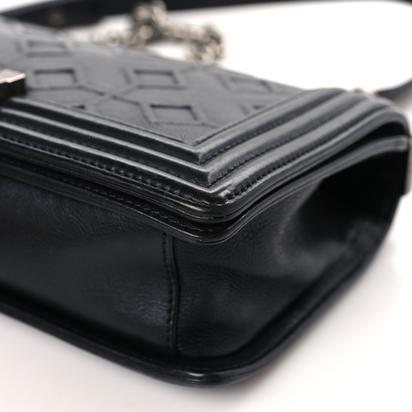 Calfskin Crystal Embossed Medium Boy Flap Black