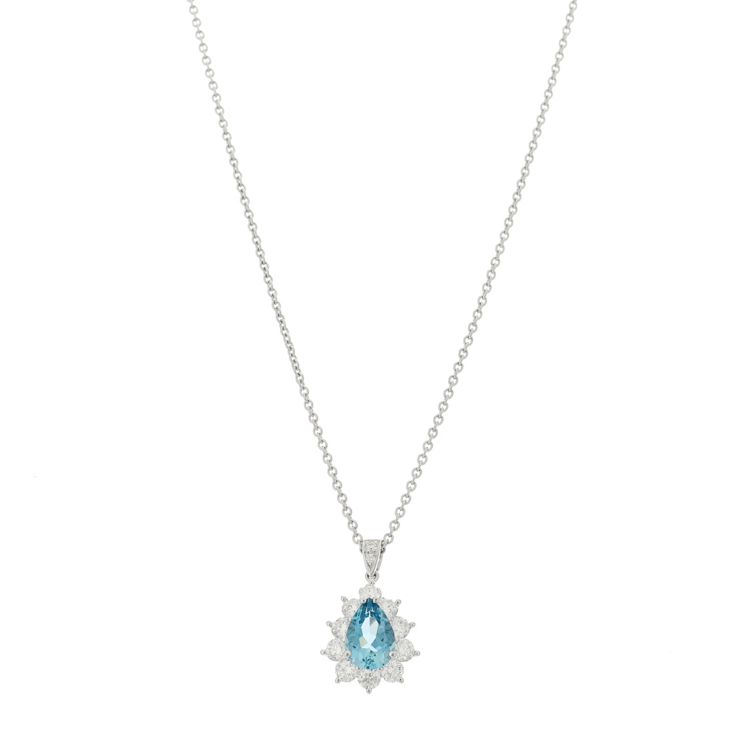 Tiffany Platinum Diamond Aquamarine Pear Shaped Pendant Necklace 1 of 5