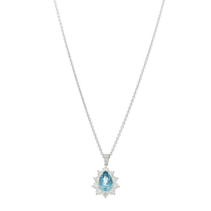 Tiffany Platinum Diamond Aquamarine Pear Shaped Pendant Necklace 1 of 5