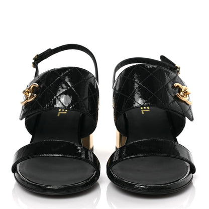 Chanel Patent Quilted CC Turnlock Sandals 37.5 Black 2 of 9