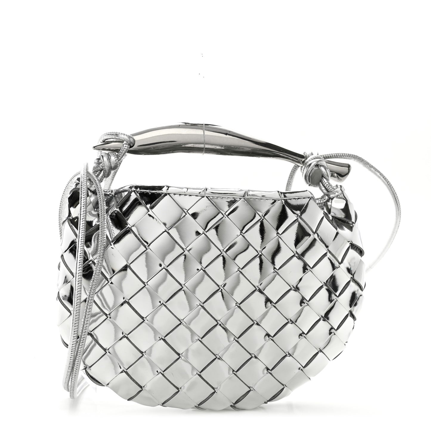 Mirror Laminated Nappa Intrecciato Mini Sardine Bag Silver