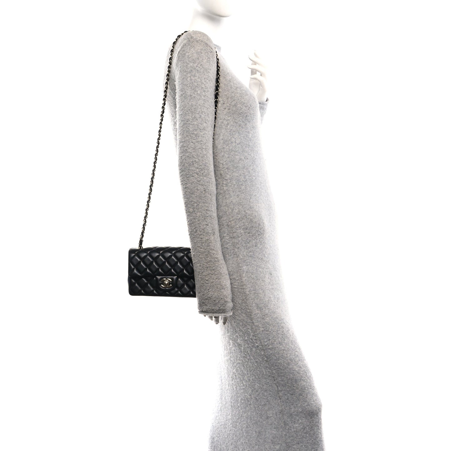 Lambskin Quilted Mini Rectangular Flap Black