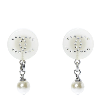Chanel Resin Crystal CC Drop Earrings Silver 1 of 5