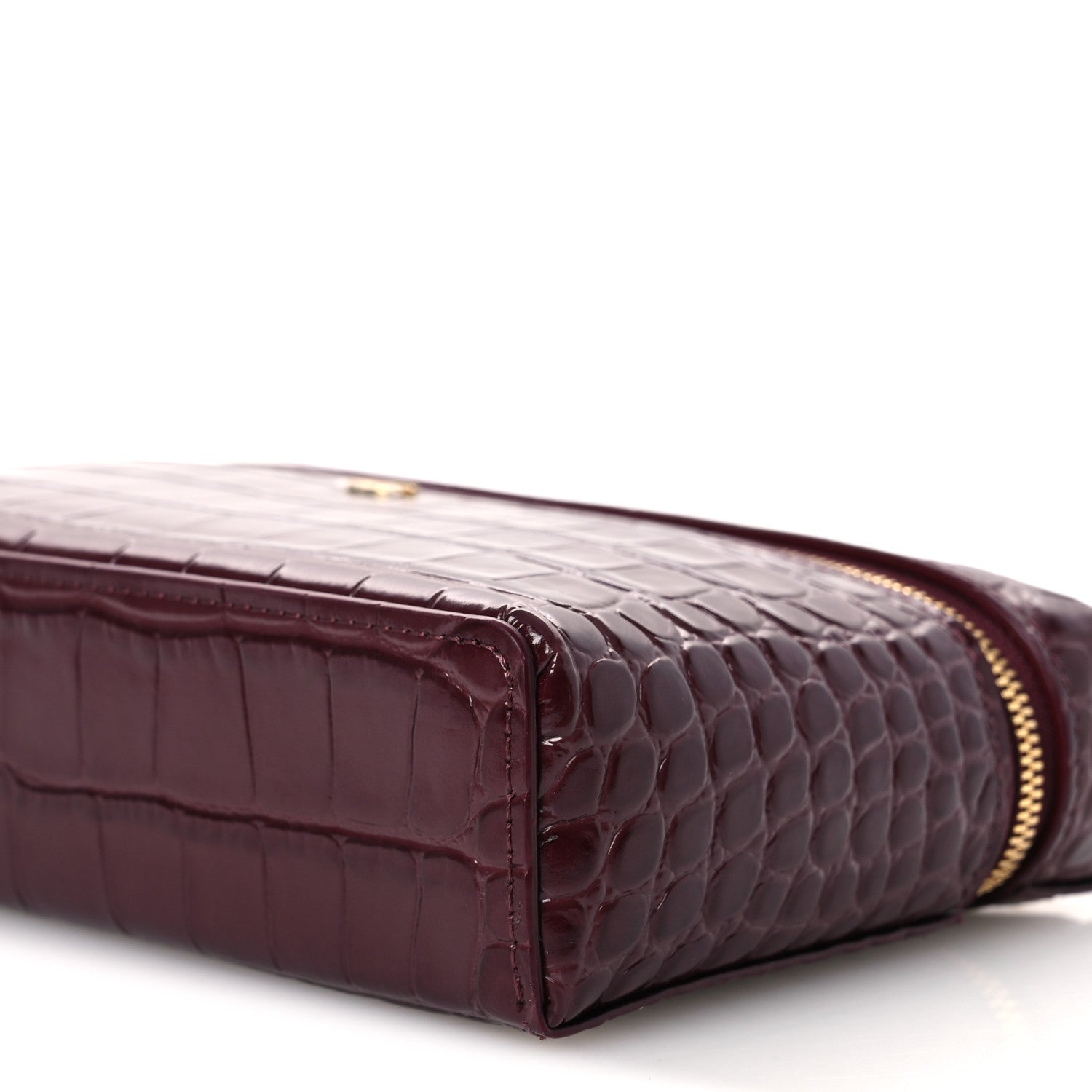 Chanel Calfskin Crocodile Embossed Crococo Small Slim Vanity Case With Chain Dark Burgundy 9 of 12