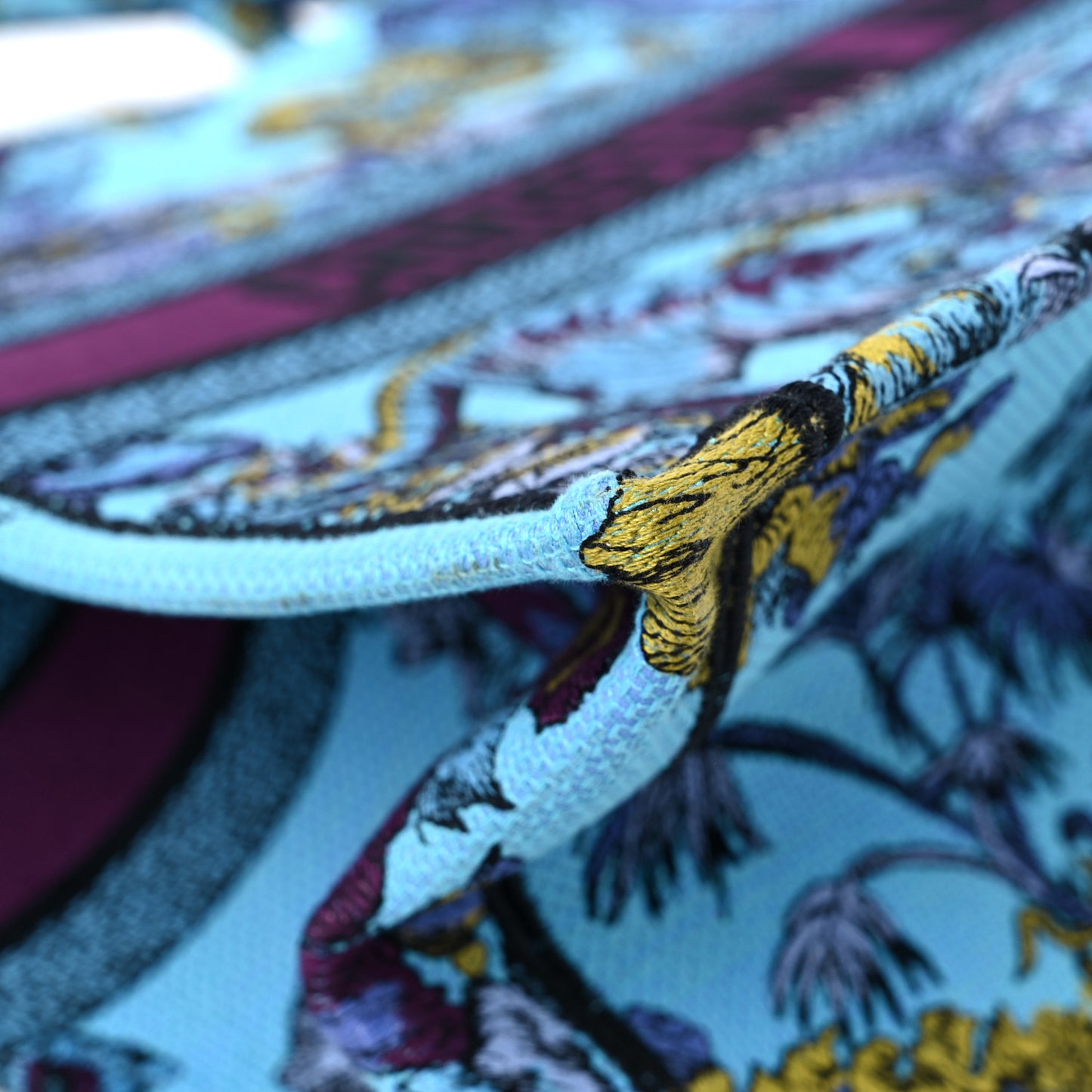 Canvas Embroidered Large Toile de Jouy Voyage Book Tote Celestial Blue