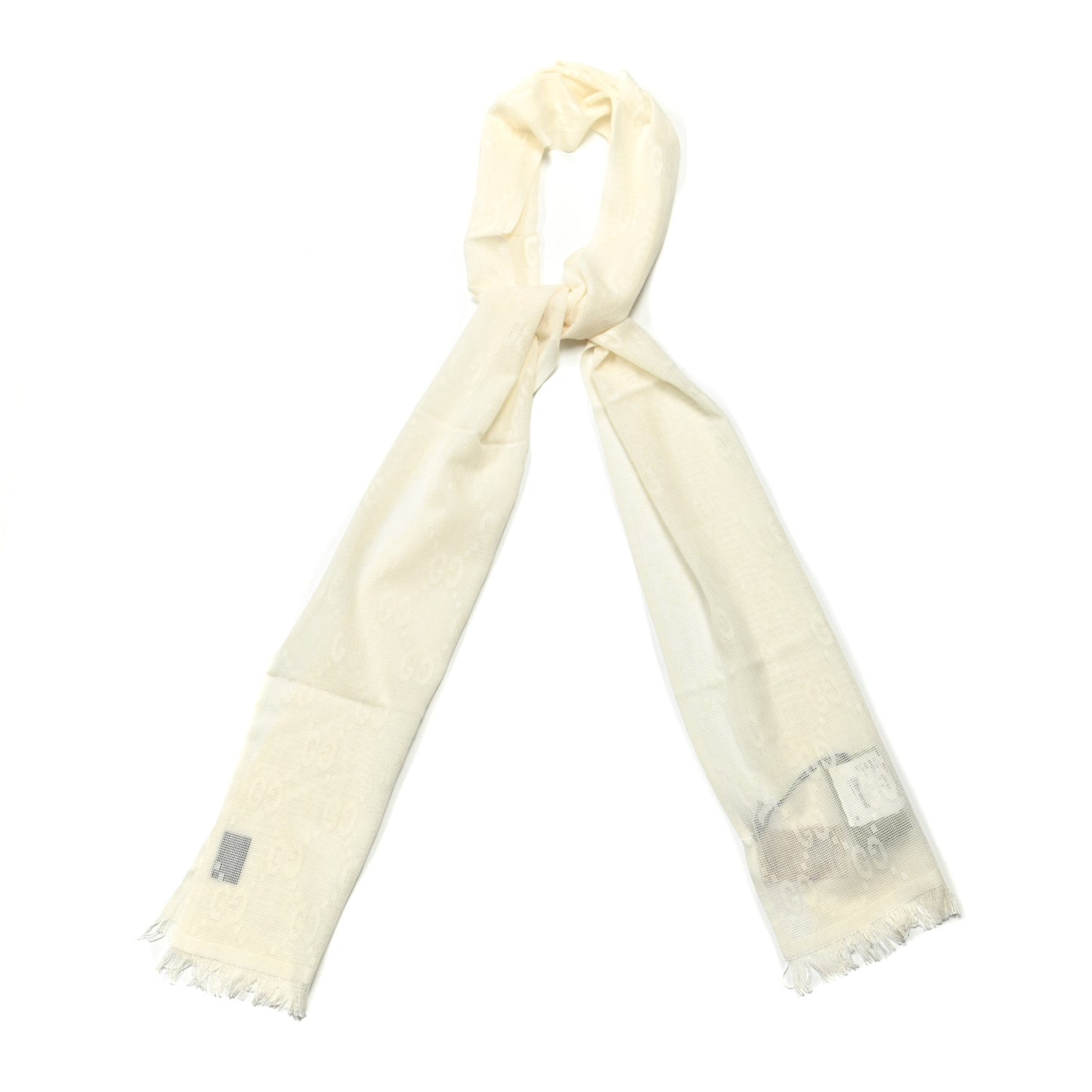 Wool Silk Monogram Shaby Fringe Scarf White