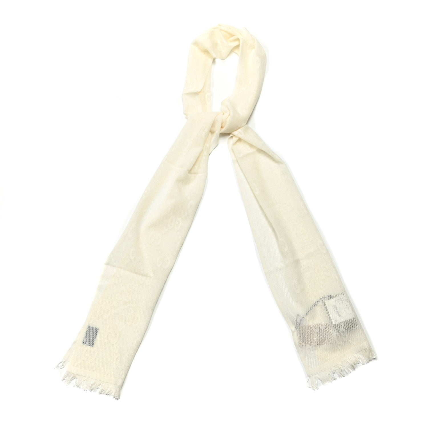 Gucci Wool Silk Monogram Shaby Fringe Scarf White 1 of 4