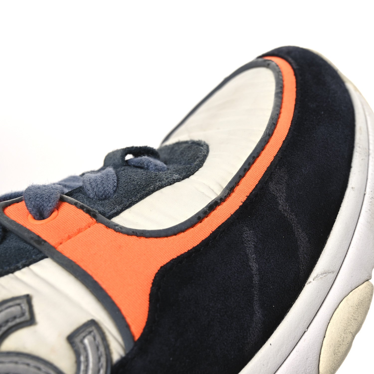 Chanel Nylon Calfskin Suede CC Womens Sneakers 35.5 Navy White