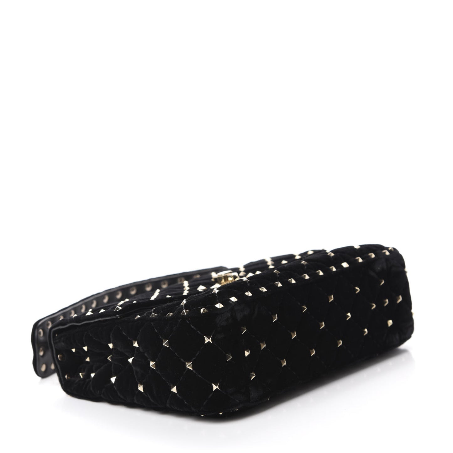 Velvet Medium Rockstud Spike Shoulder Bag Black