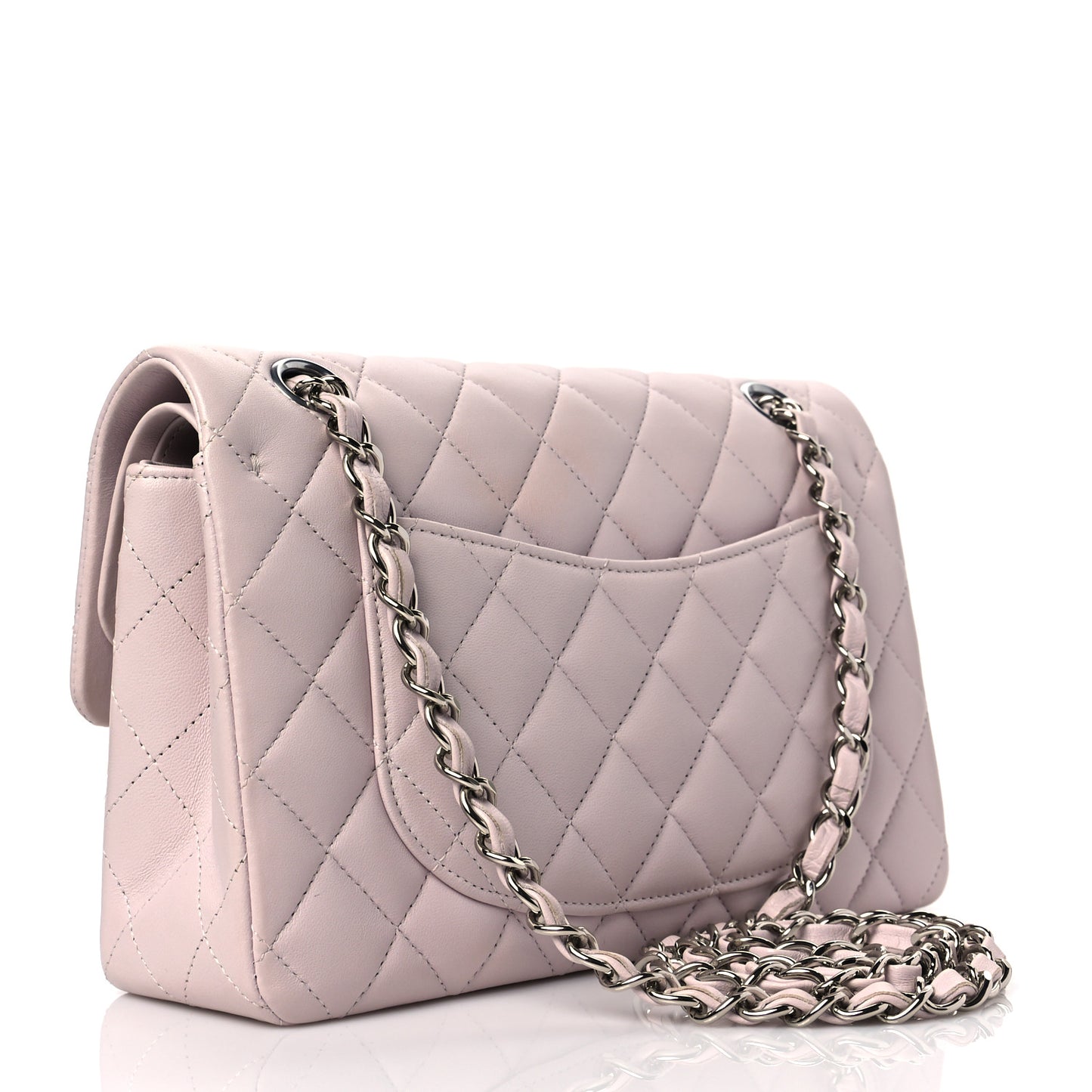 Lambskin Quilted Small Double Flap Light Purple