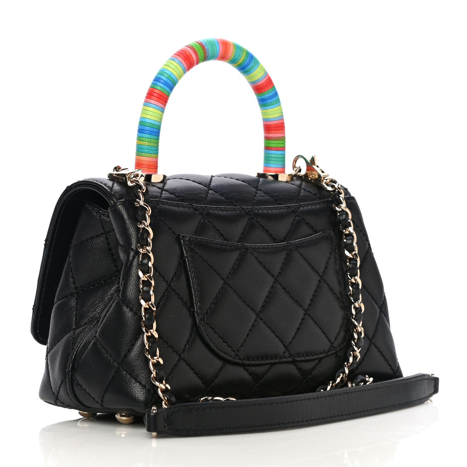 Chanel Goatskin Quilted Rainbow Extra Mini Coco Handle Flap Black 3 of 12