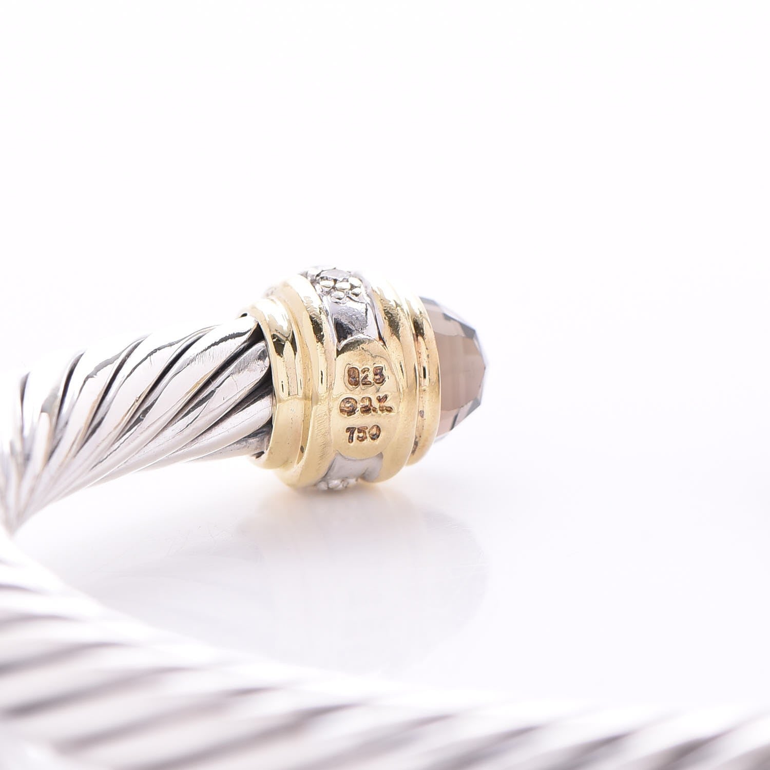 David Yurman Sterling Silver 18K Yellow Gold Diamond Smoky Quartz 7mm Cable Classics Bracelet 4 of 5