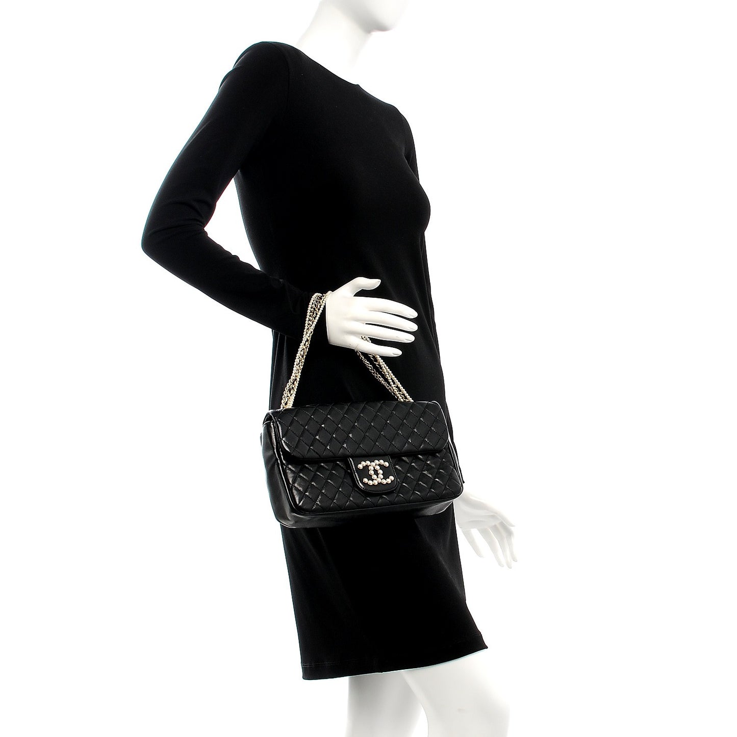 Lambskin Quilted Medium Westminster Pearl Flap Black
