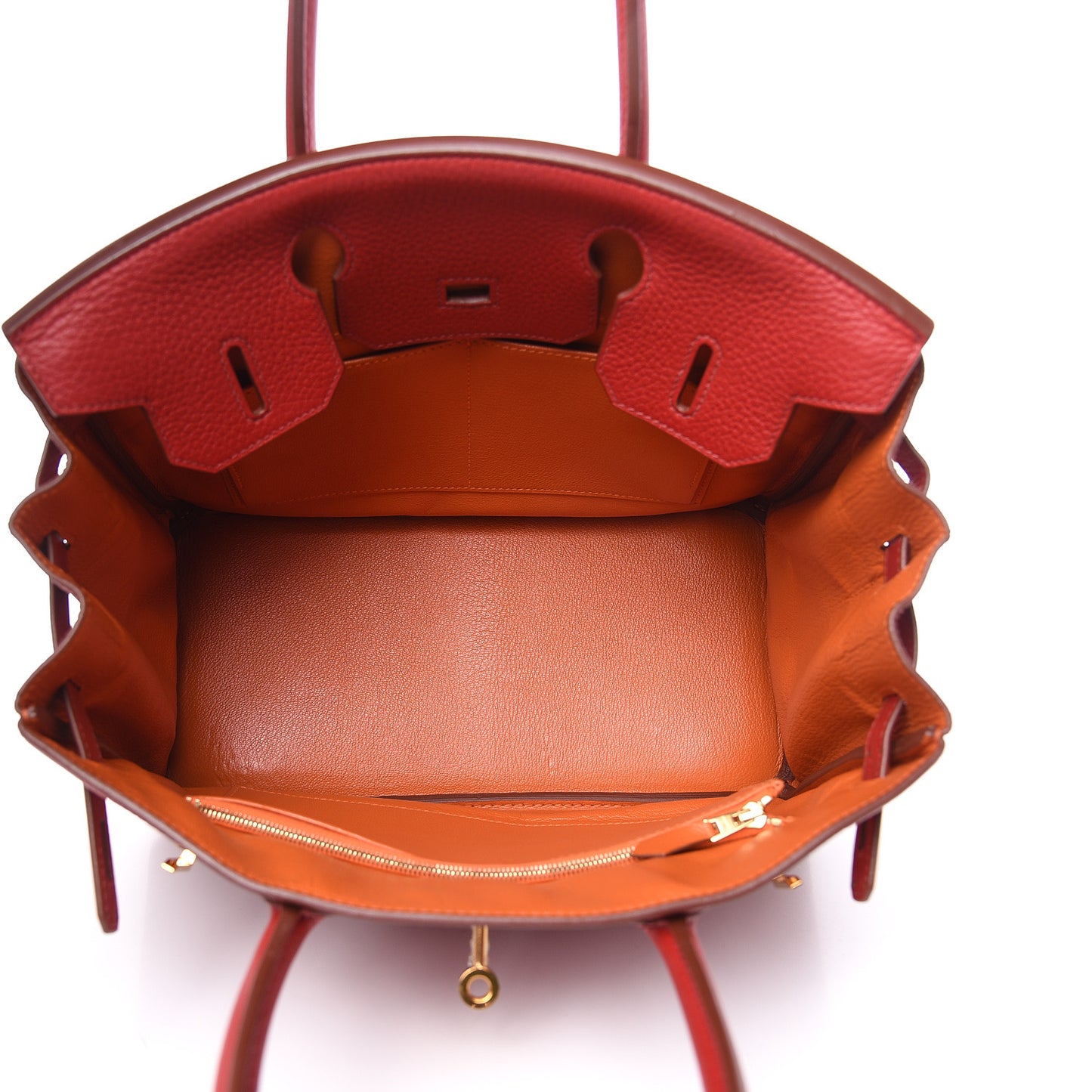 Taurillon Clemence Horseshoe Bi-Color Birkin 30 Rouge Garance and Orange