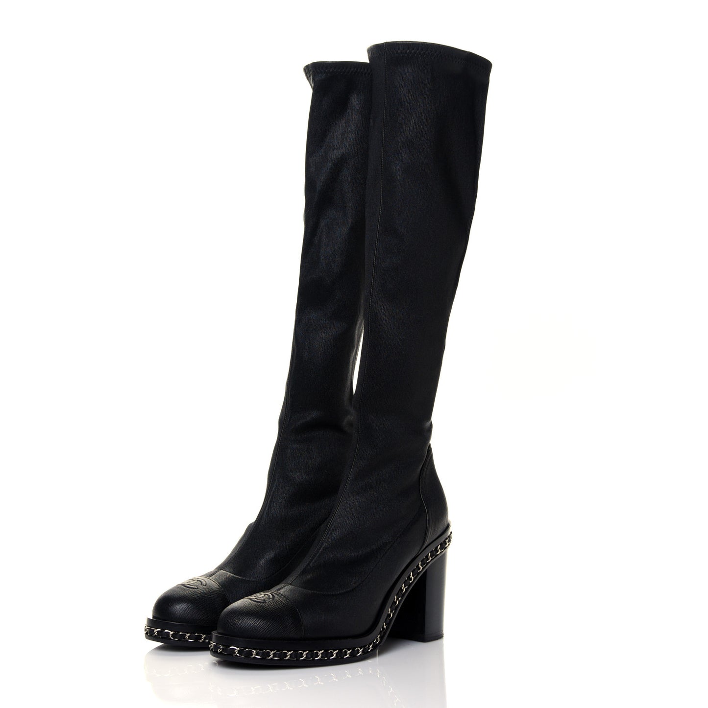 Fabric Grosgrain CC High Cap Toe Chain Boots 39.5 Black