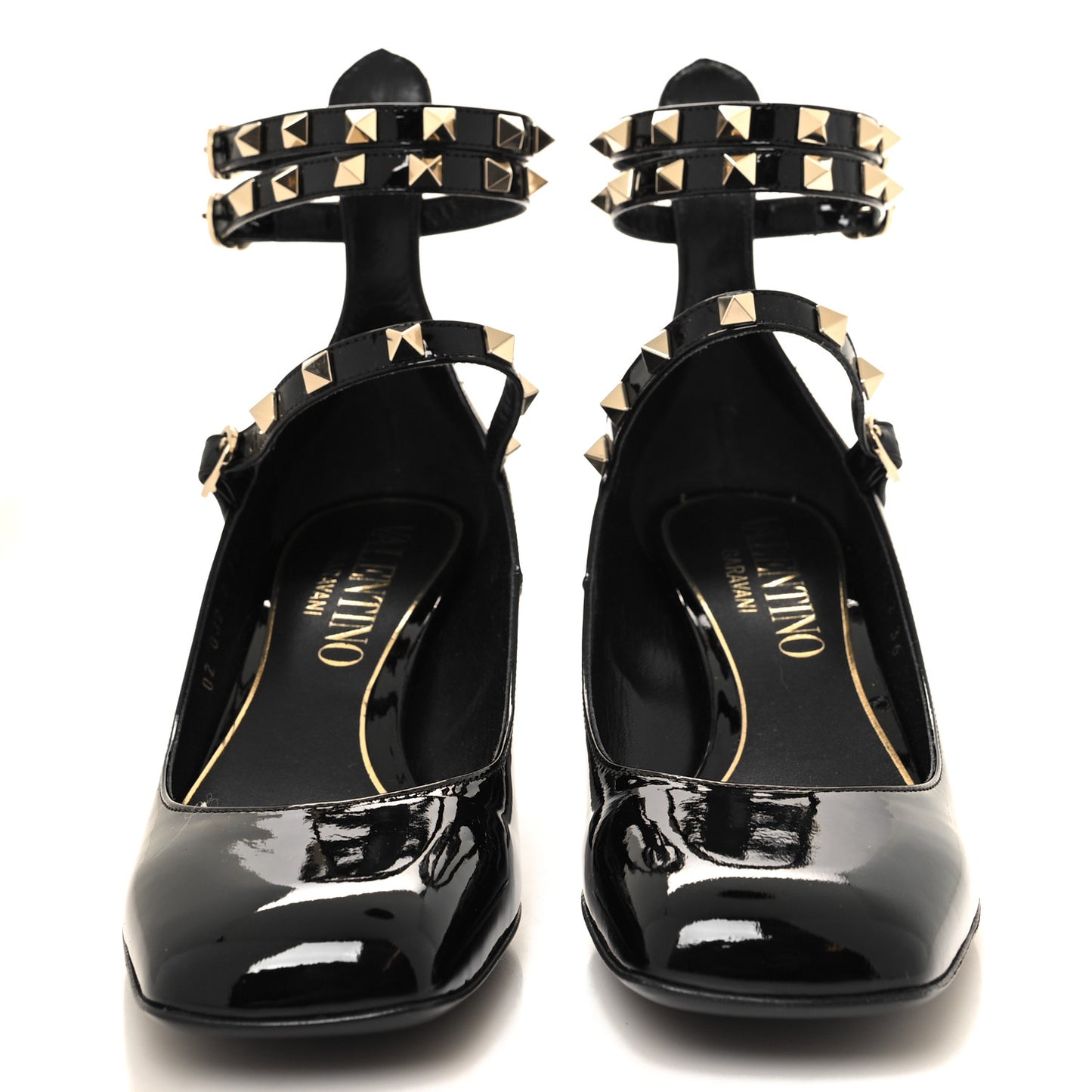 Patent Rockstud Ankle Strap Mary Jane Pumps 36 Black