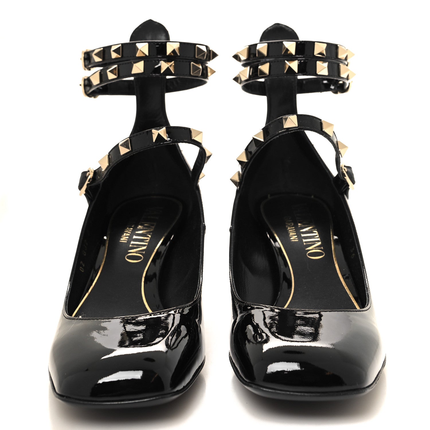 Valentino Garavani Patent Rockstud Ankle Strap Mary Jane Pumps 36 Black 2 of 9