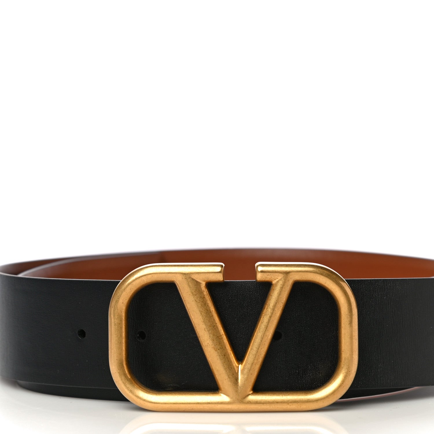 Valentino Garavani Glossy Calfskin VLogo Reversible Belt 75 30 Black Brown 2 of 9