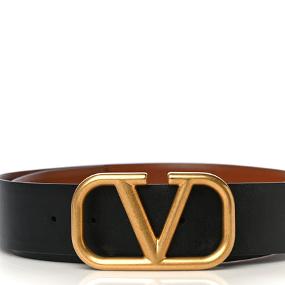 Valentino Garavani Glossy Calfskin VLogo Reversible Belt 75 30 Black Brown 2 of 9
