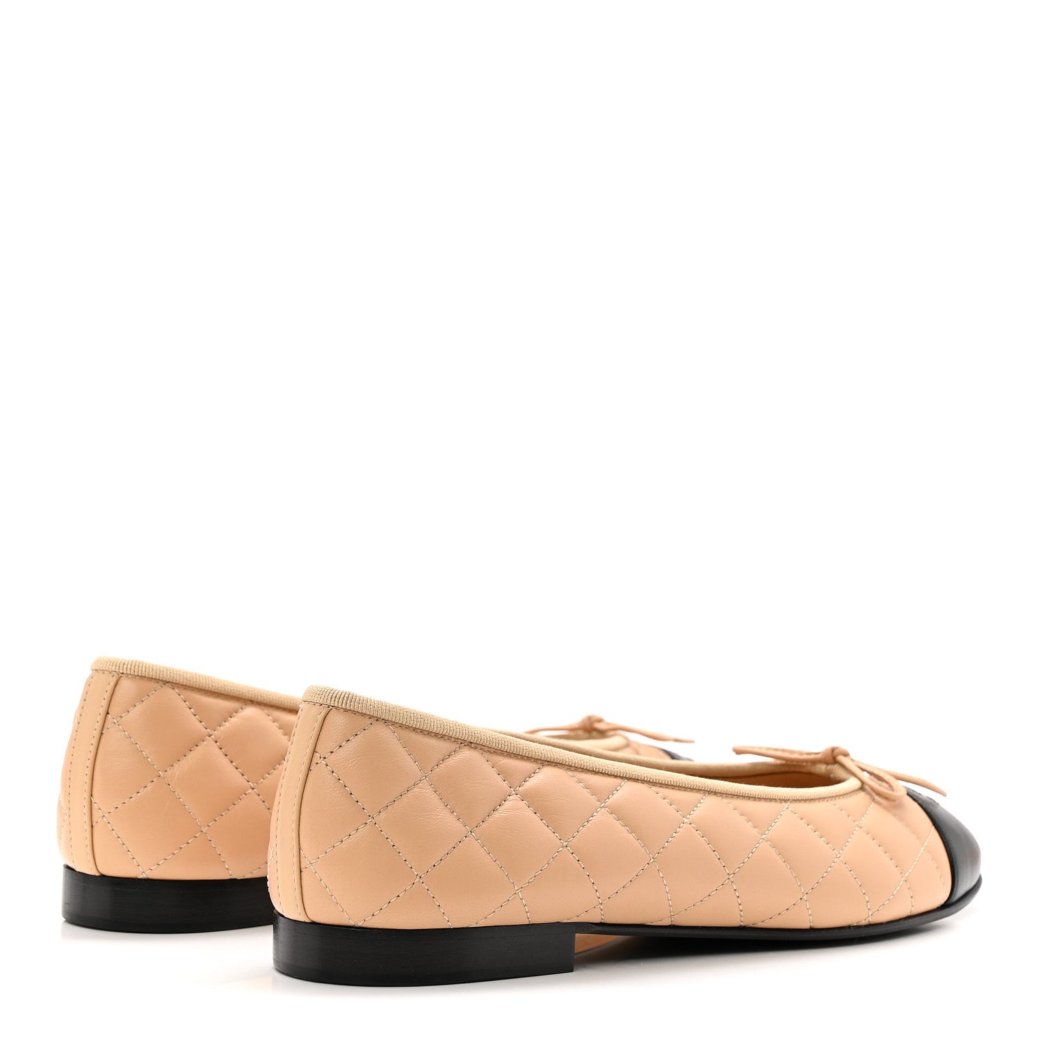 Chanel Lambskin Quilted CC Cap Toe Ballerina Flats 40 Beige Black 5 of 10