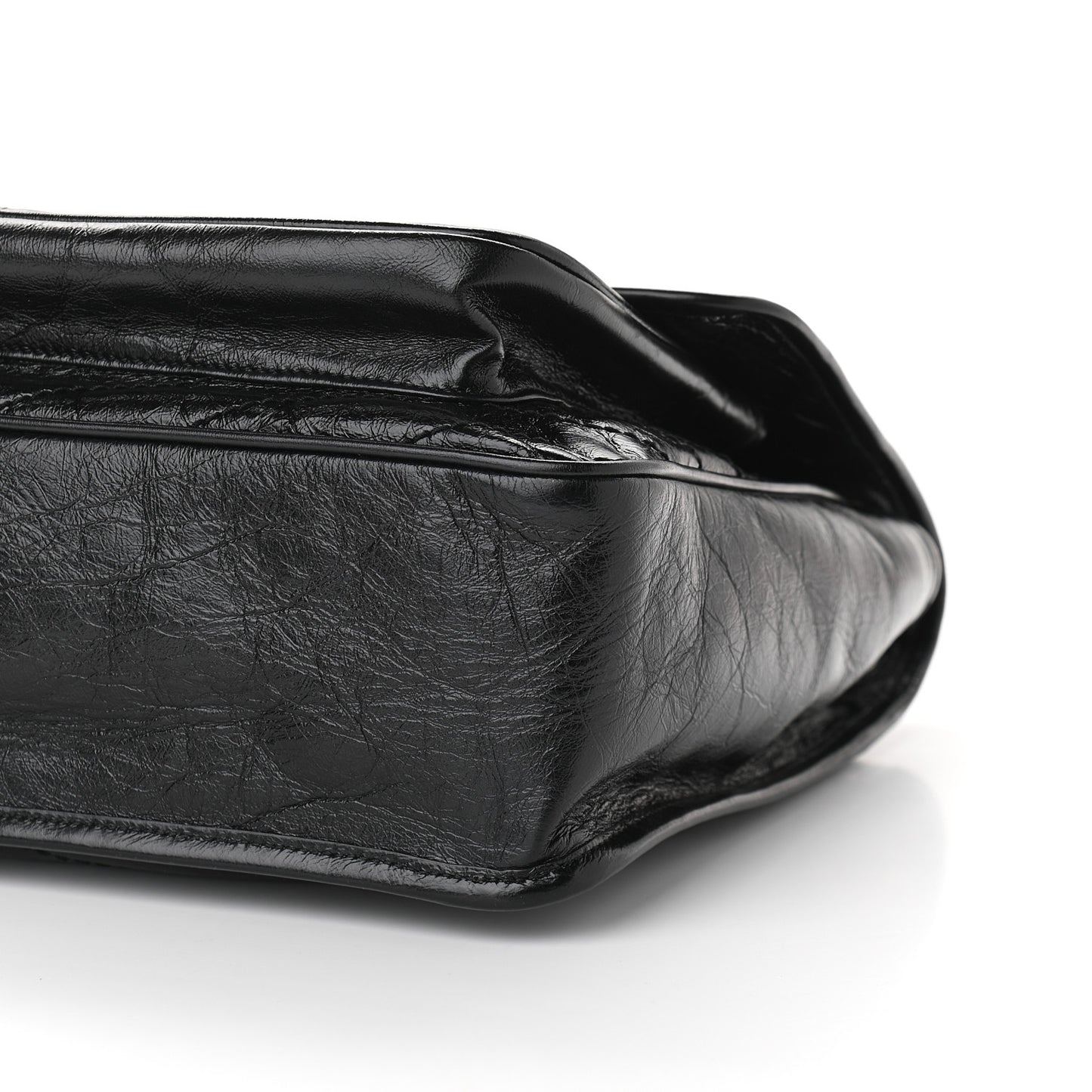 Crinkled Calfskin Matelasse Monogram Large Niki Chain Satchel Black