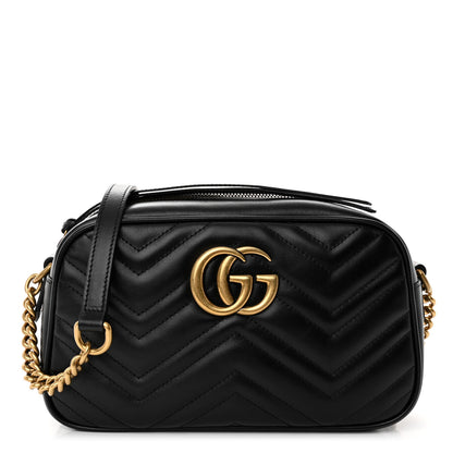Gucci Calfskin Matelasse Small GG Marmont Chain Shoulder Bag Black 1 of 11