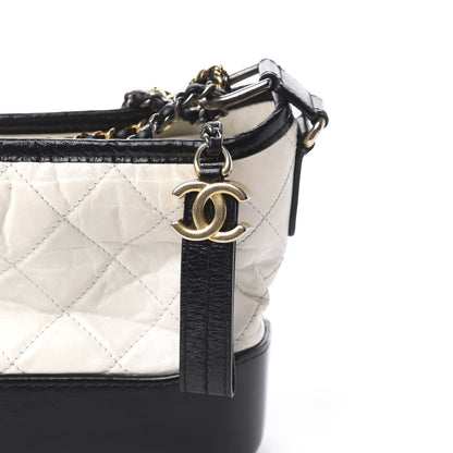 Chanel Aged Calfskin Quilted Small Gabrielle Hobo Black White 10 of 10