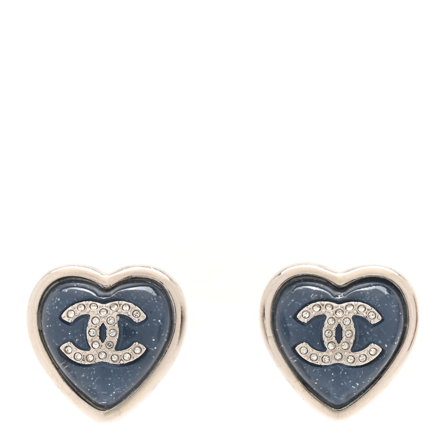 Resin Crystal CC Heart Earrings Silver Blue