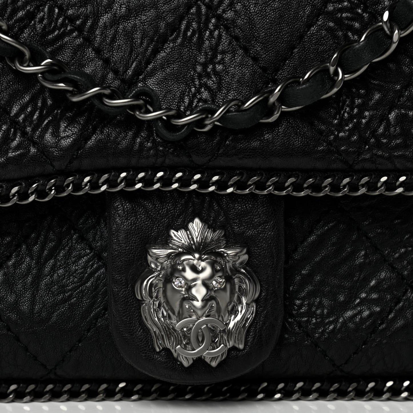 Distressed Lambskin Medium Leo Lion Flap Black