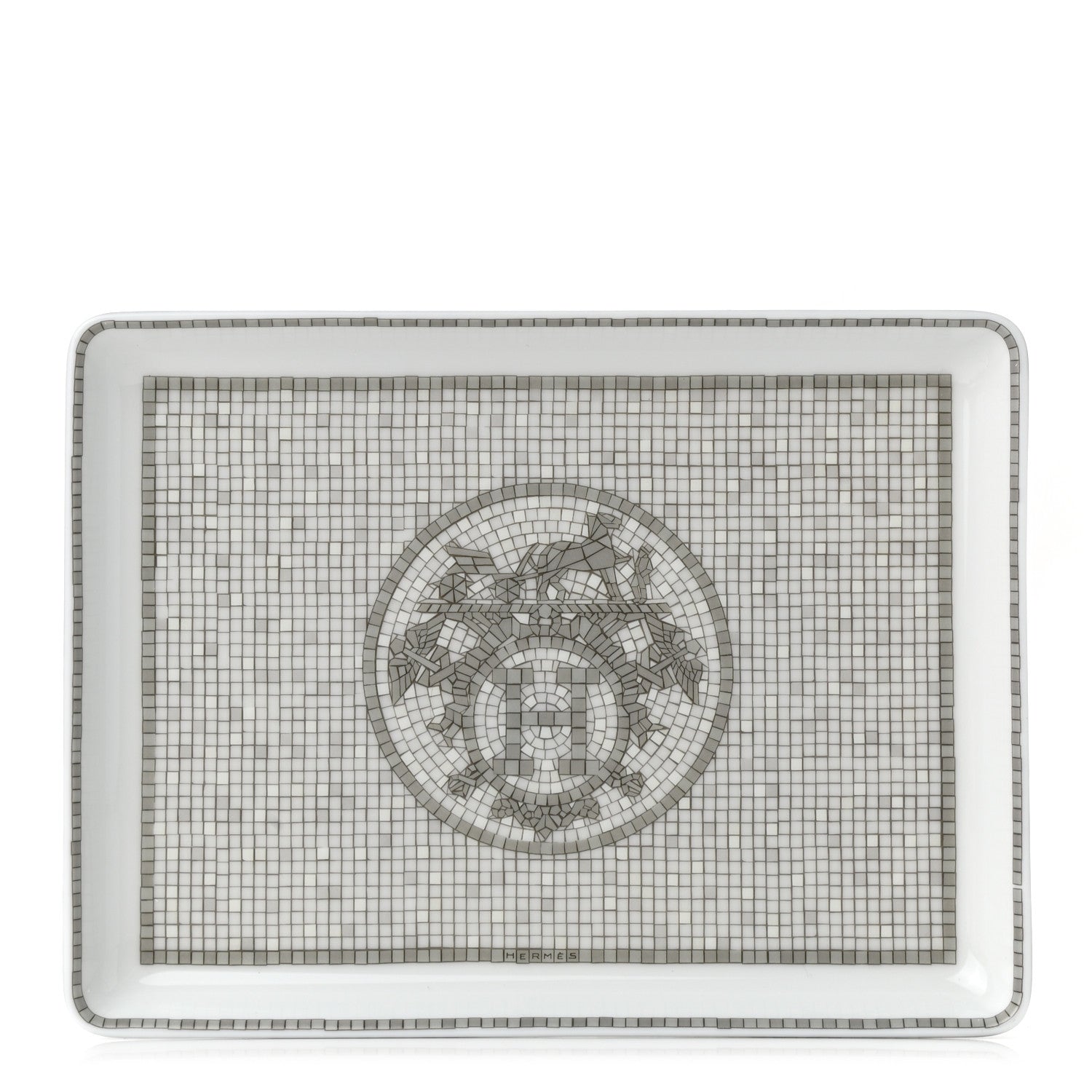 Hermes Porcelain Mosaique Au 24 Sushi Plate Platine 1 of 8