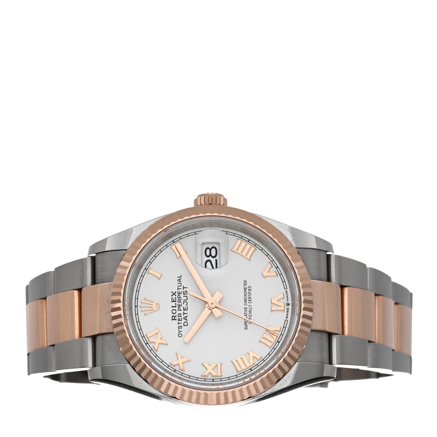 Rolex Stainless Steel 18K Everose Gold 36mm Oyster Perpetual Datejust Watch White Roman 126231 2 of 5