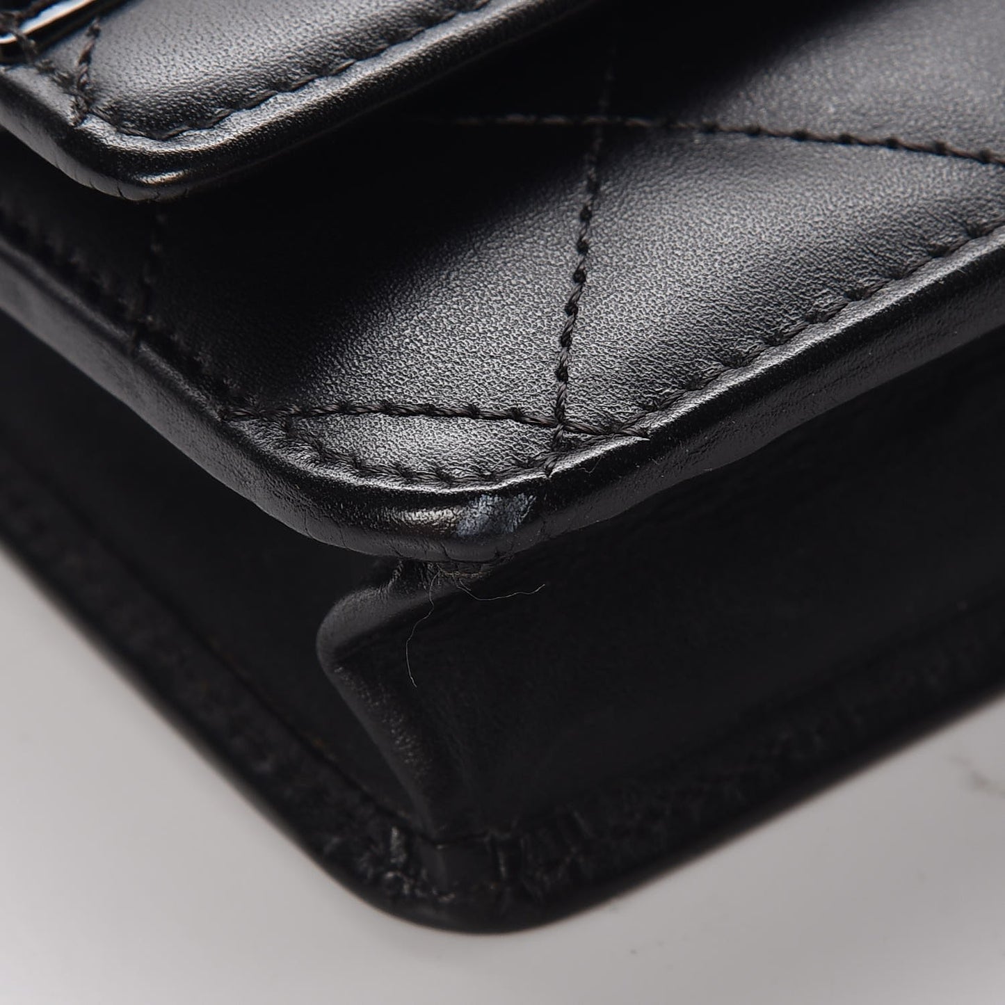 Calfskin Quilted Cambon Wallet On Chain WOC Black