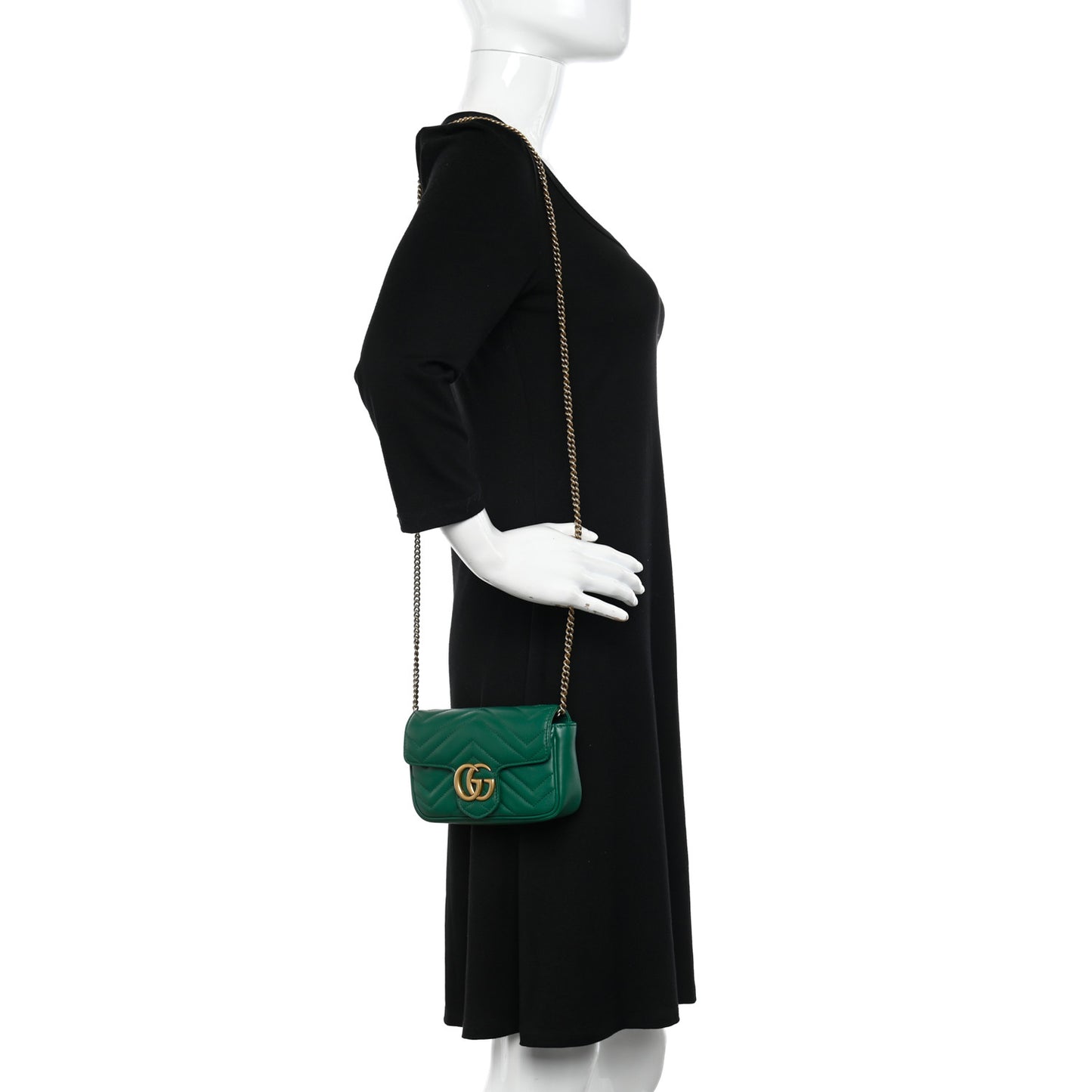 Calfskin Matelasse Super Mini GG Marmont Shoulder Bag Emerald Green