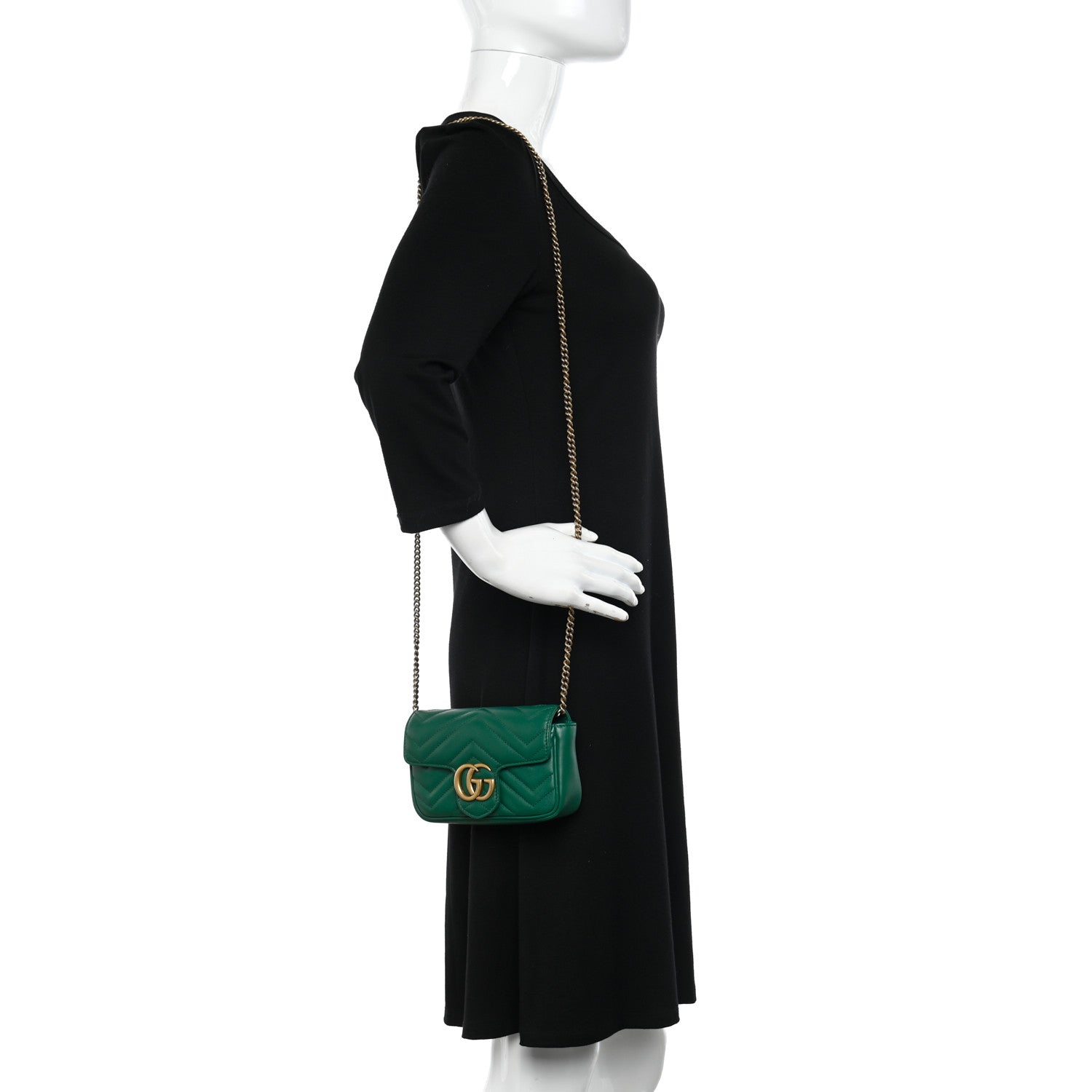 Gucci Calfskin Matelasse Super Mini GG Marmont Shoulder Bag Emerald Green 2 of 11
