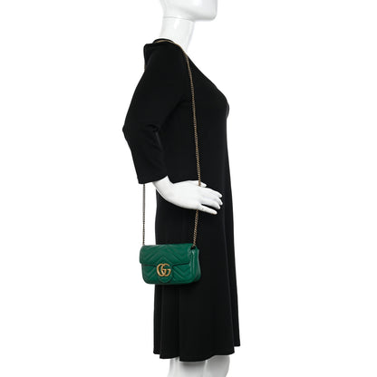 Gucci Calfskin Matelasse Super Mini GG Marmont Shoulder Bag Emerald Green 2 of 11