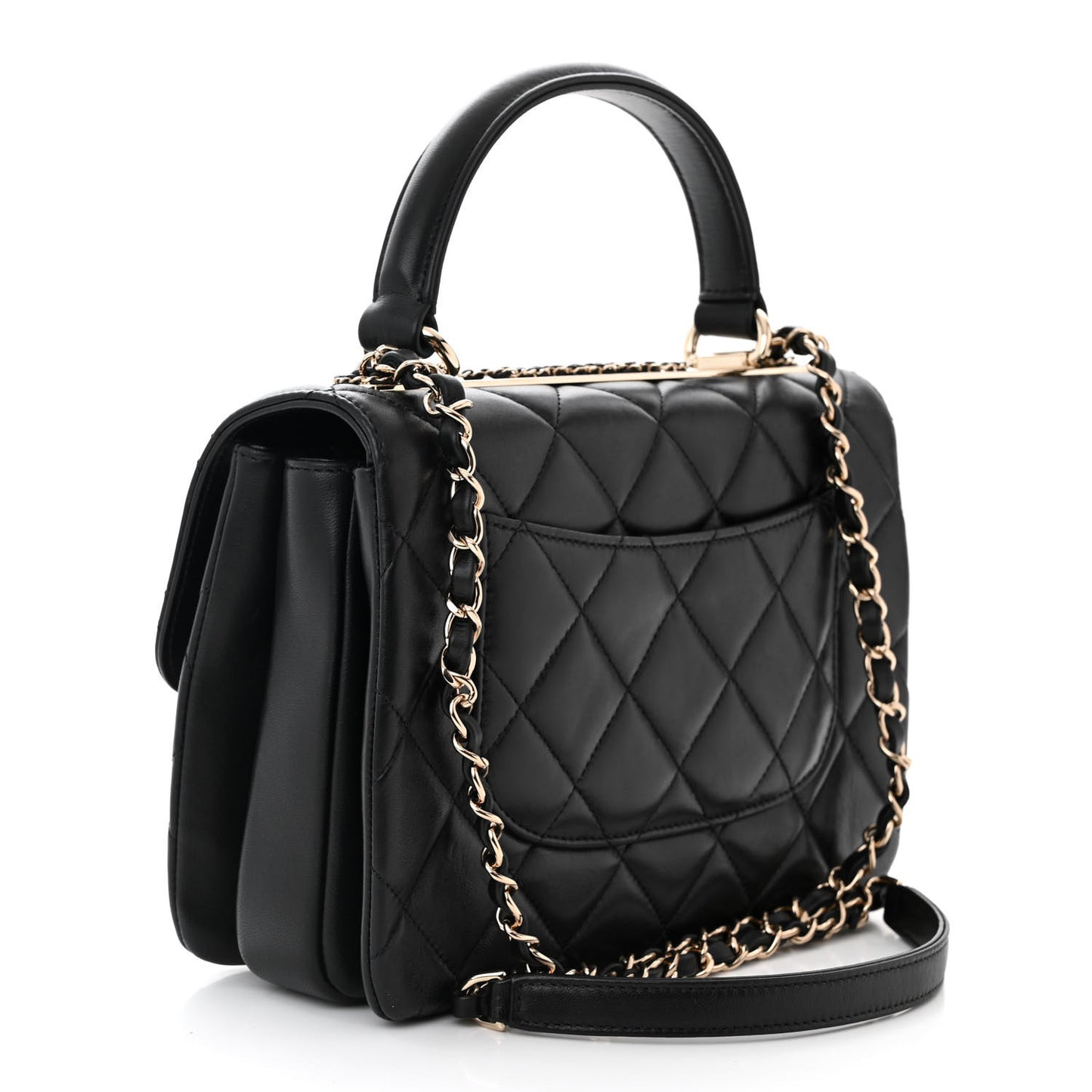 Lambskin Quilted Small Trendy CC Chain Dual Handle Flap Bag Black