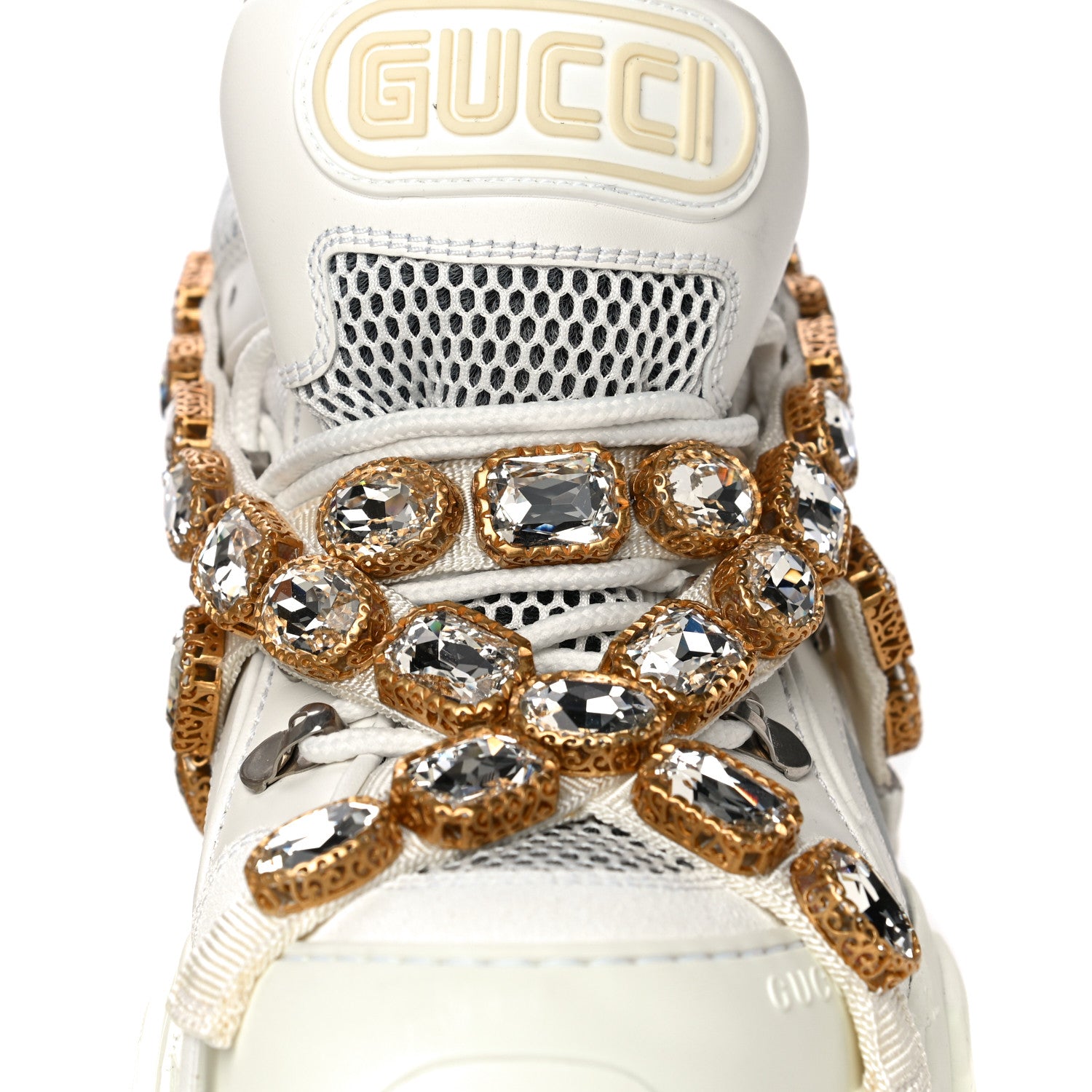 Gucci X SEGA Mesh Calfskin Suede Removable Crystals Womens Flashtrek Sneakers 38.5 Great White 12 of 15