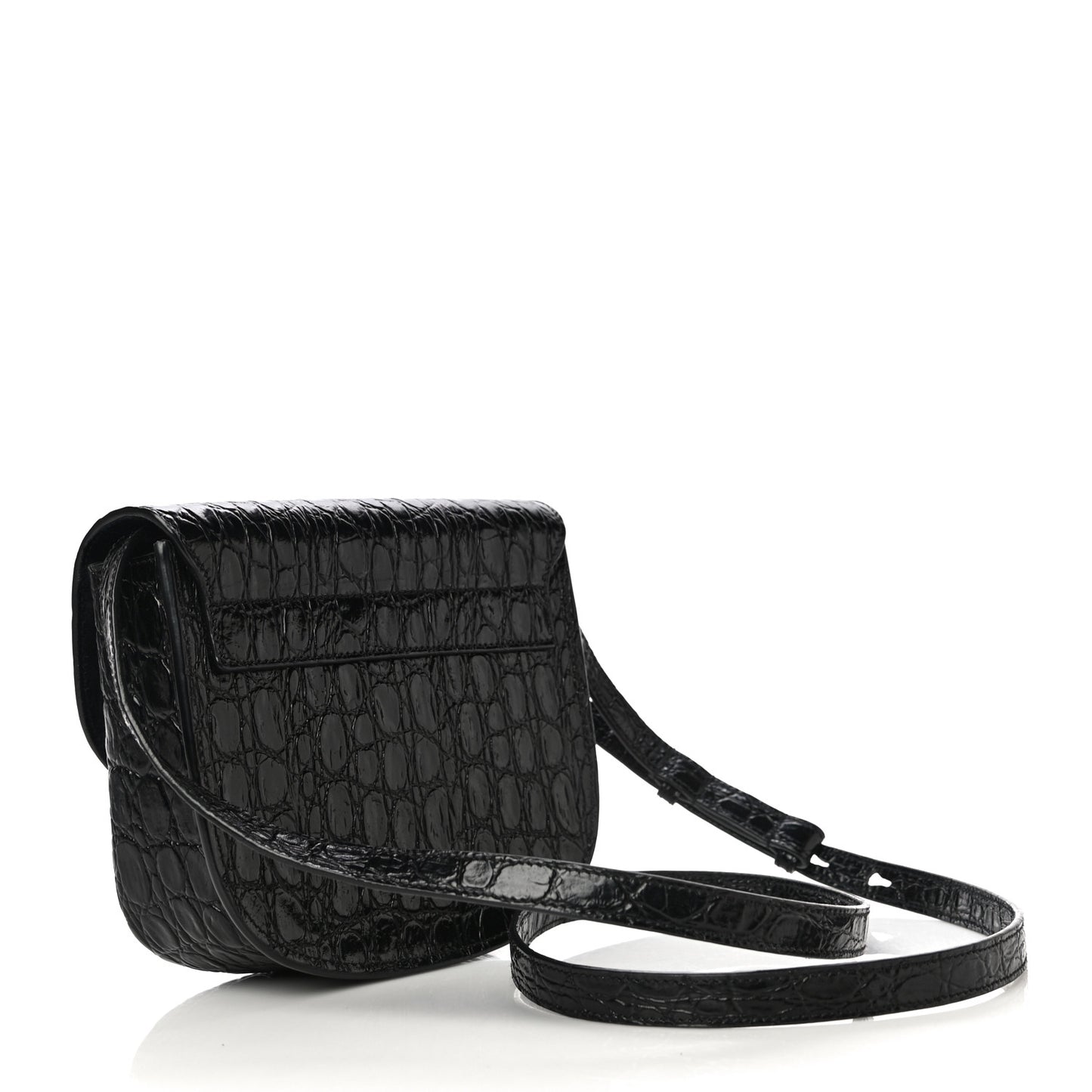 Crocodile Embossed Calfskin Small Kaia Satchel Black