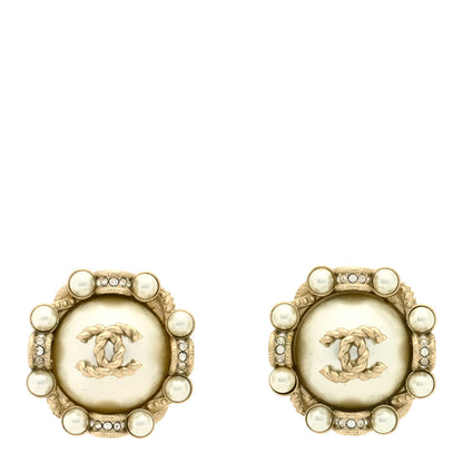 Chanel Pearl Crystal CC Round Earrings Gold 1 of 5
