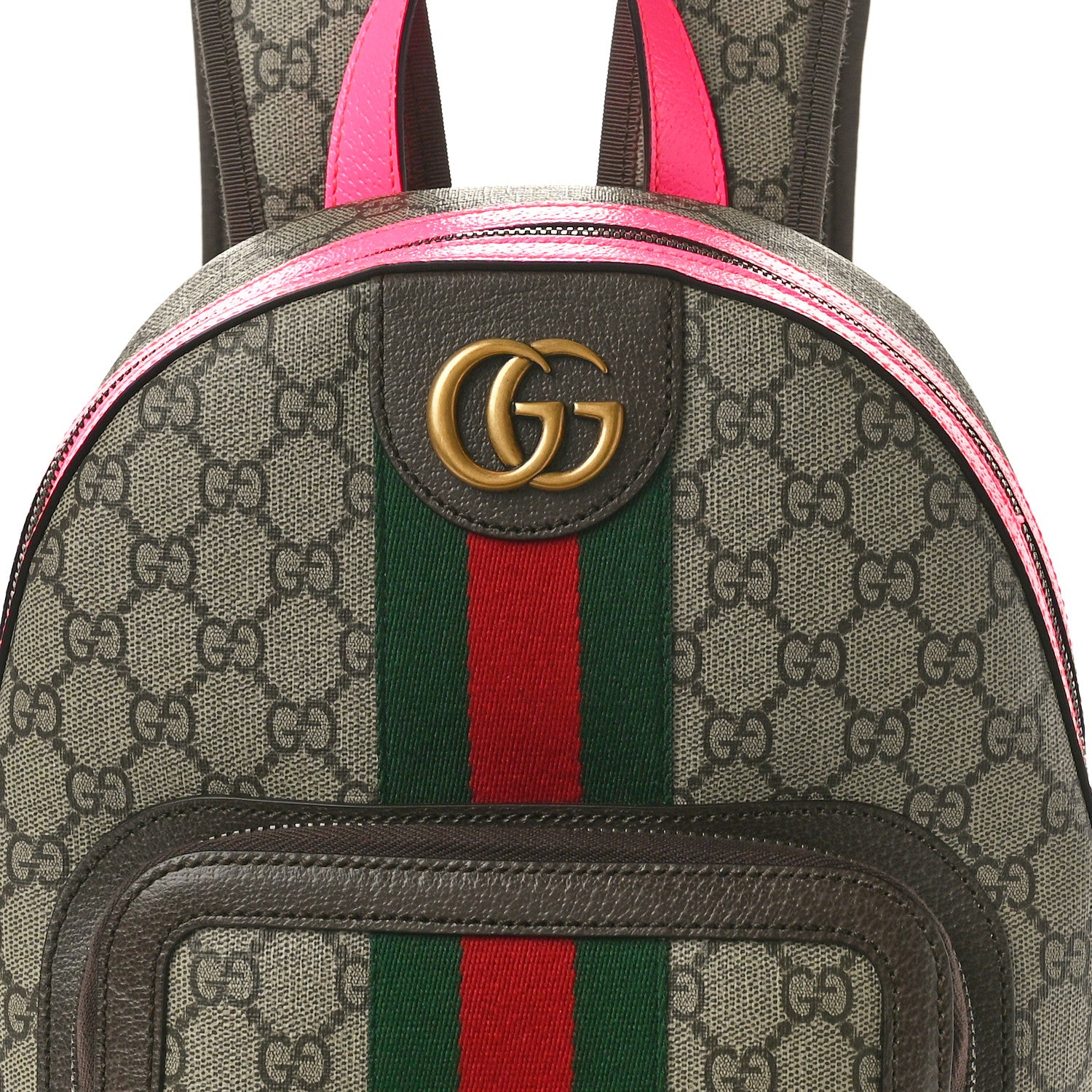 Gucci GG Supreme Monogram Textured Dollar Calfskin Web Small Ophidia Day Backpack Beige Ebony Fluorescent Fuchsia 8 of 10