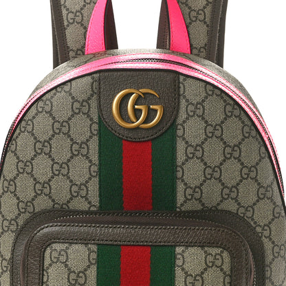Gucci GG Supreme Monogram Textured Dollar Calfskin Web Small Ophidia Day Backpack Beige Ebony Fluorescent Fuchsia 8 of 10